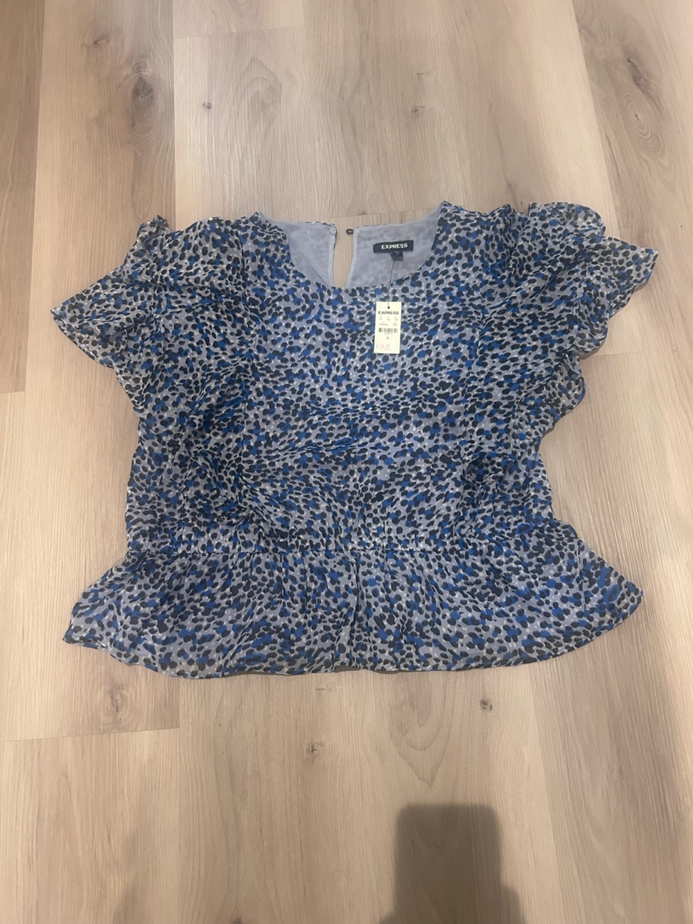 Express Blue and Black Floral Ruffle Skirt